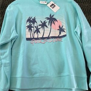 NWT Quiksilver Turquoise Tropics Vintage Palm Tree Design Surf Sweatshirt M
